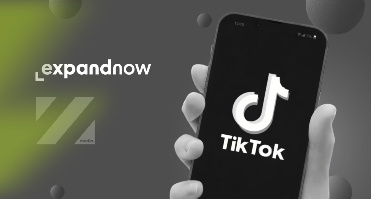 ExpandNow and Z MEDIA logos beside a hand holding a phone showing TikTok