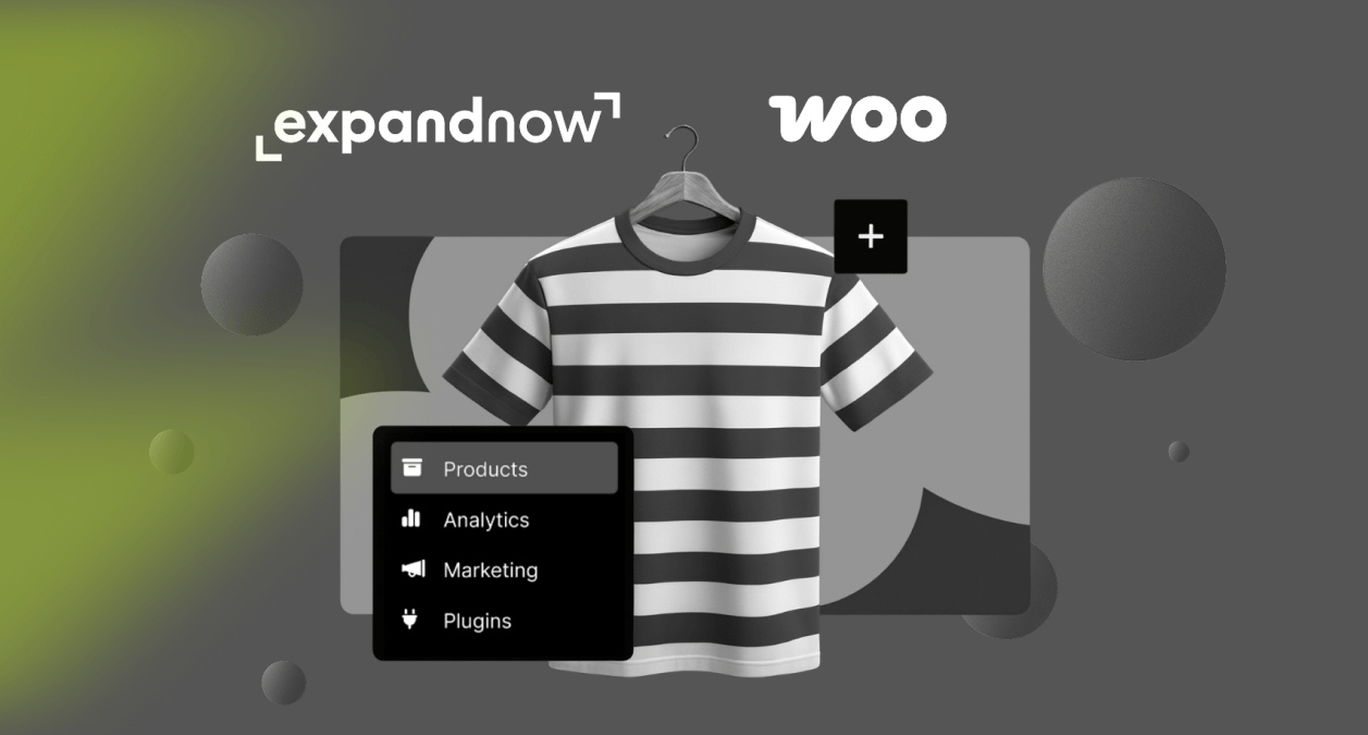 ExpandNow and WooCommerce logos above a product listing mockup