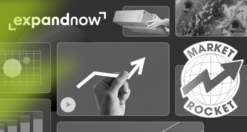 ExpandNow and Market Rocket logos with charts and a rising growth arrow