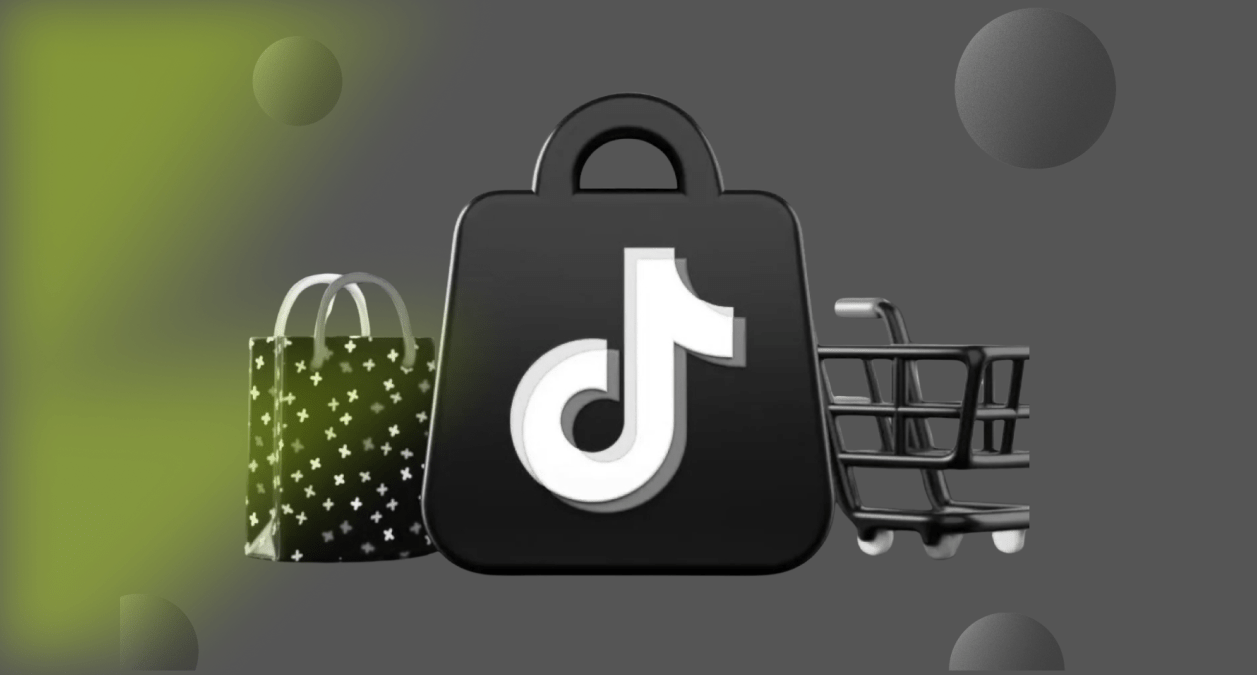 TikTok Shop bag with a gift bag and a shopping cart