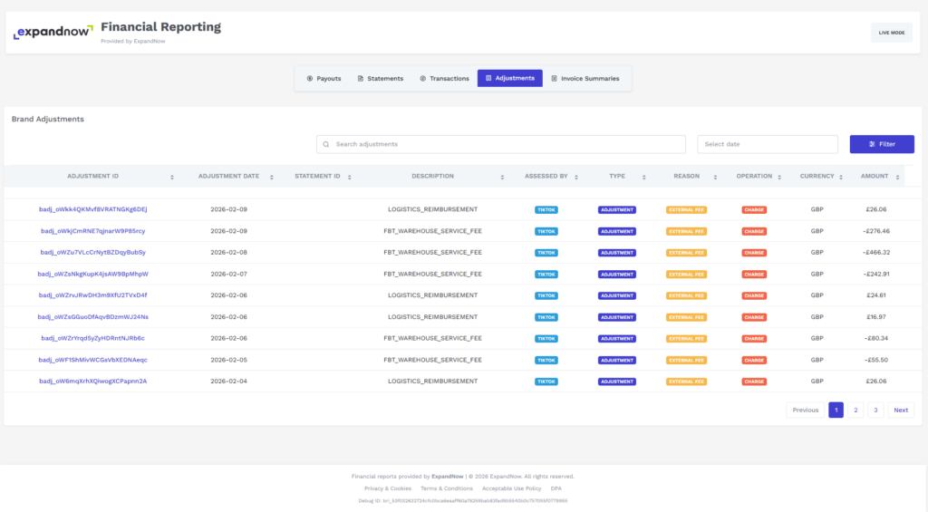 Adjustment dashboard ExpandNow